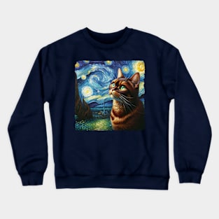 Havana Starry Night Inspired - Artistic Cat Crewneck Sweatshirt